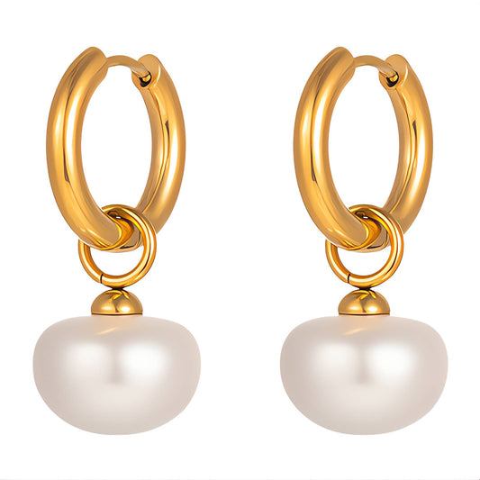 Golden Pearl Hoops